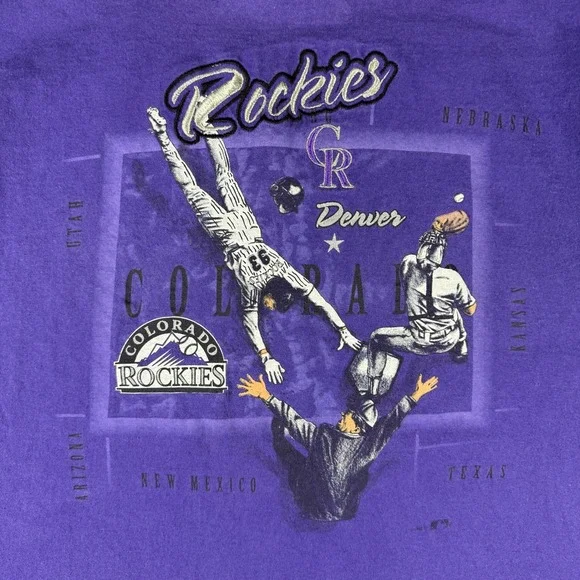 Vintage Colorado Rockies T-Shirt Mens XL Purple 90s MLB Baseball USA - Picture 2 of 10